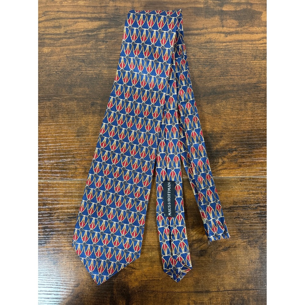 Countess Mara Maus & Hoffman Silk Tie Navy Blue Gold Geometric Masterpiece USA